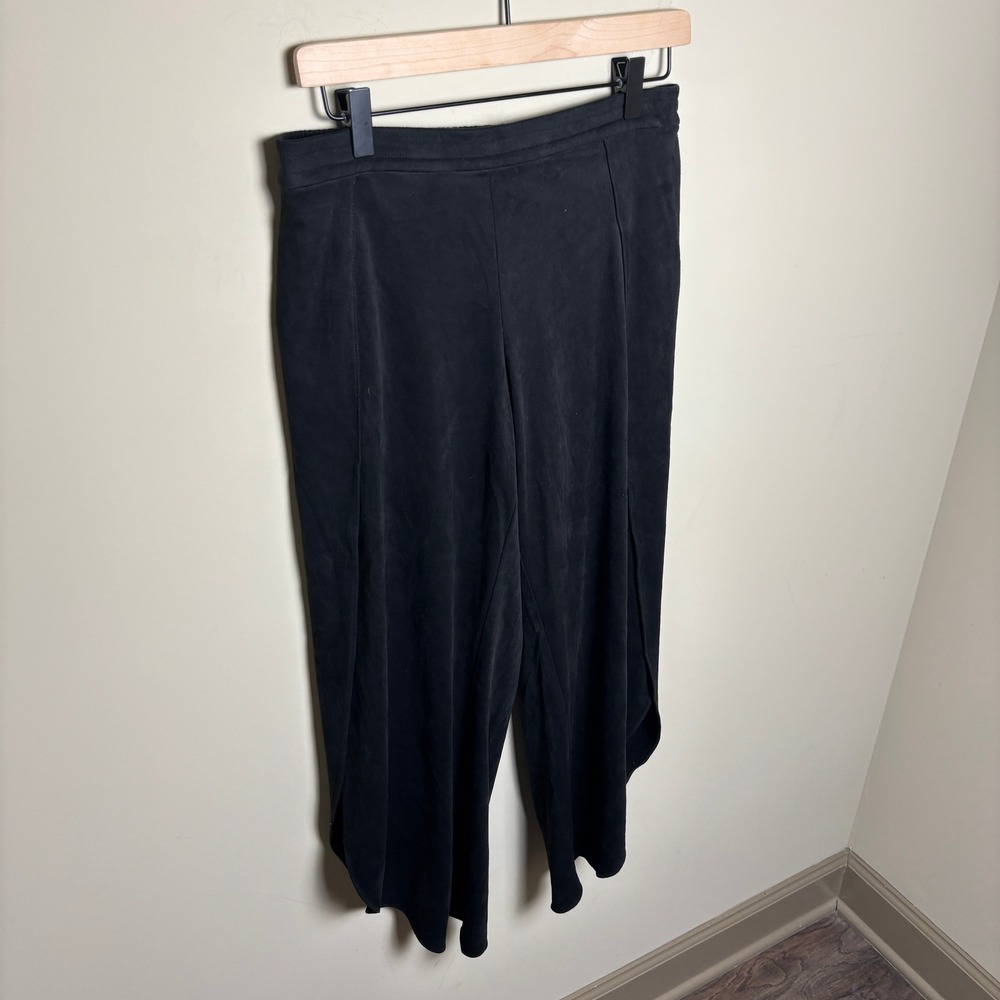 Drew Black High Waist Asymmetrical Tulip Hem Wide Leg Wrap Trouser Pants Women M - Picture 4 of 10